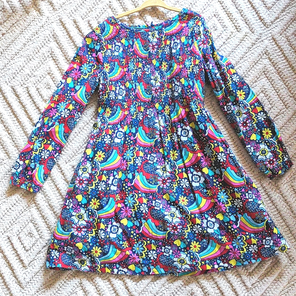 Mini Boden 8-9 smocked Rainbow dress